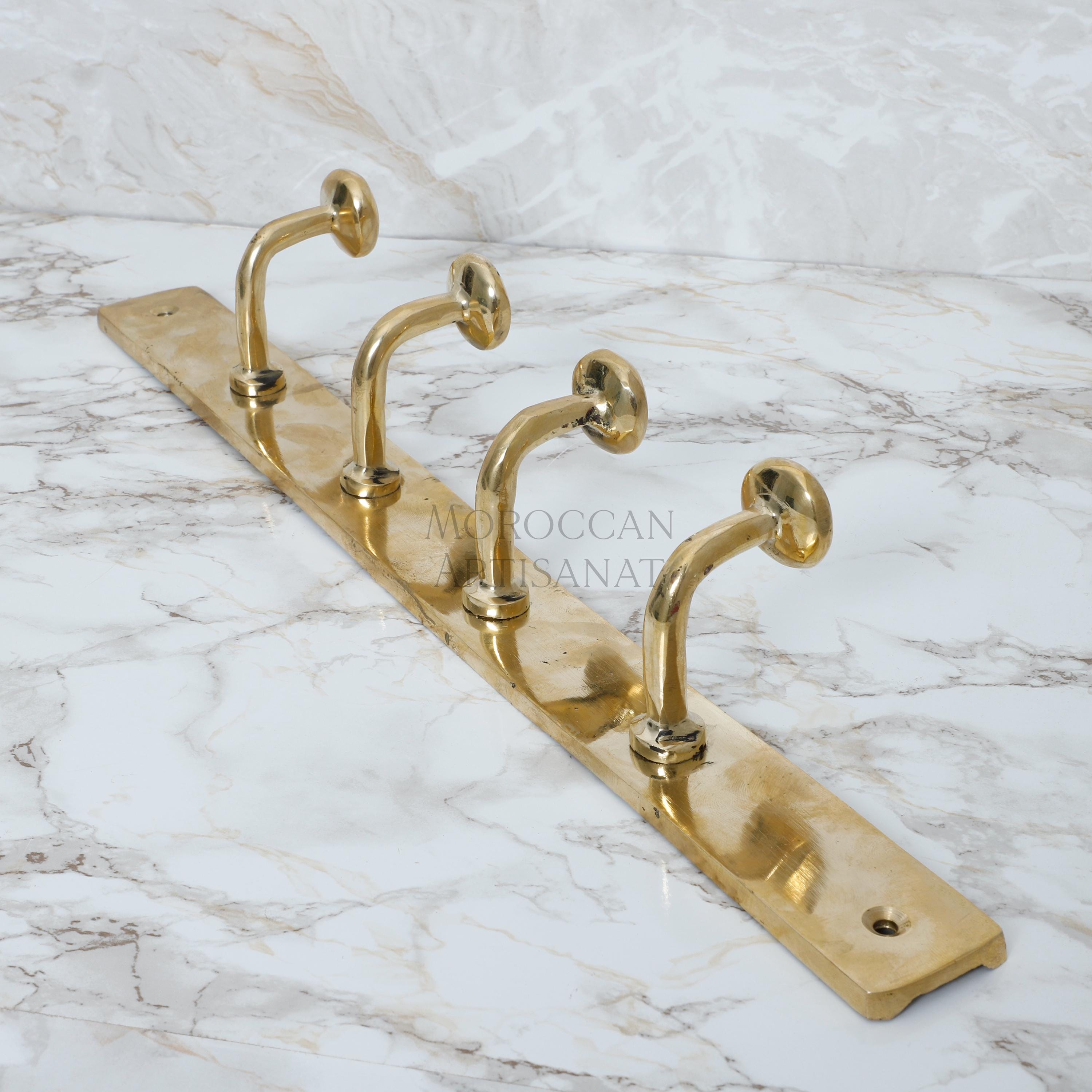 Handmade Brass Wall Hook Rack – Moroccan 4-Hook Hanger