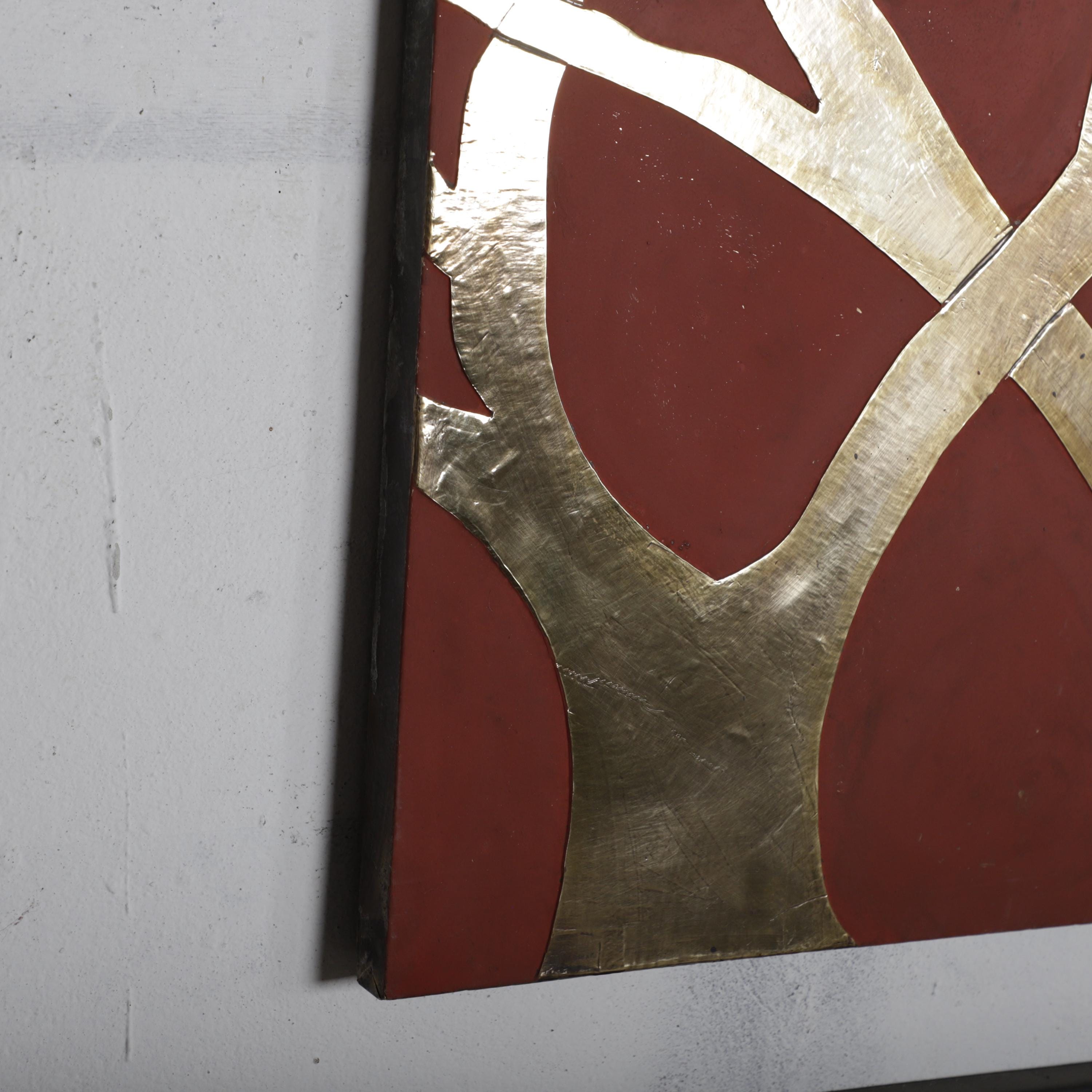 Abstract Branch Brass Wall Art – Handmade Terracotta Panel