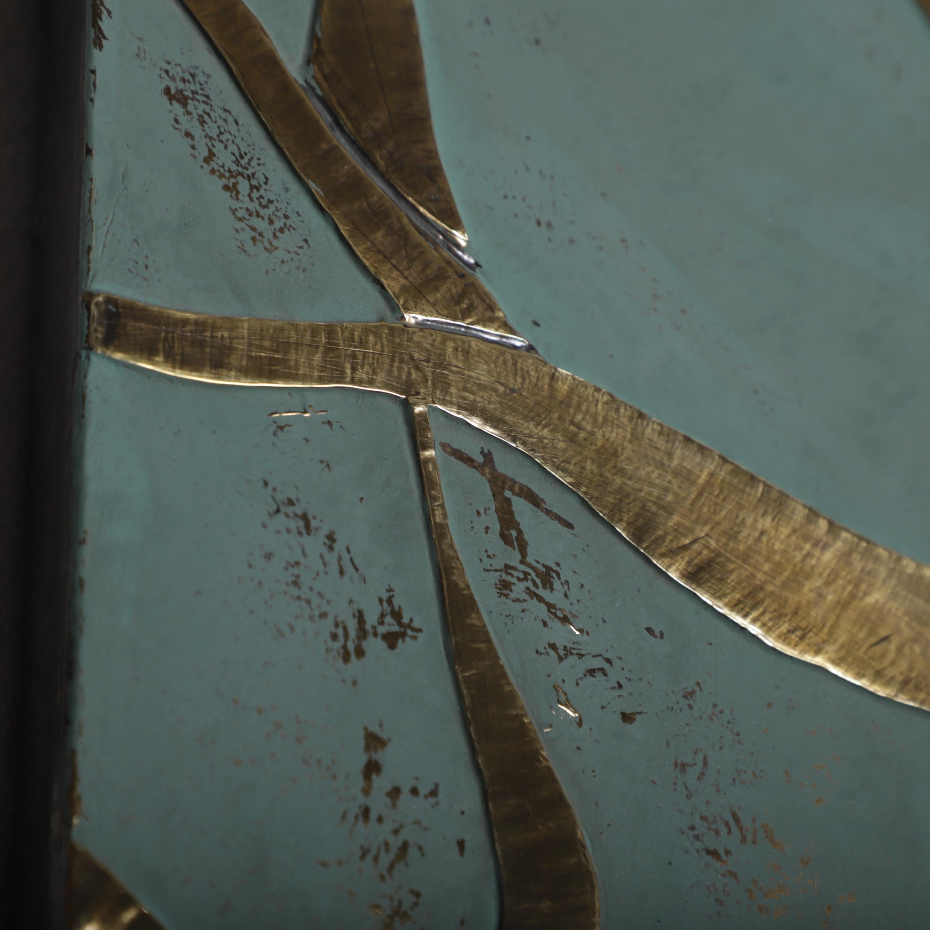 Gold Tree Artwork Wall Decor – Brass on Blue Panel