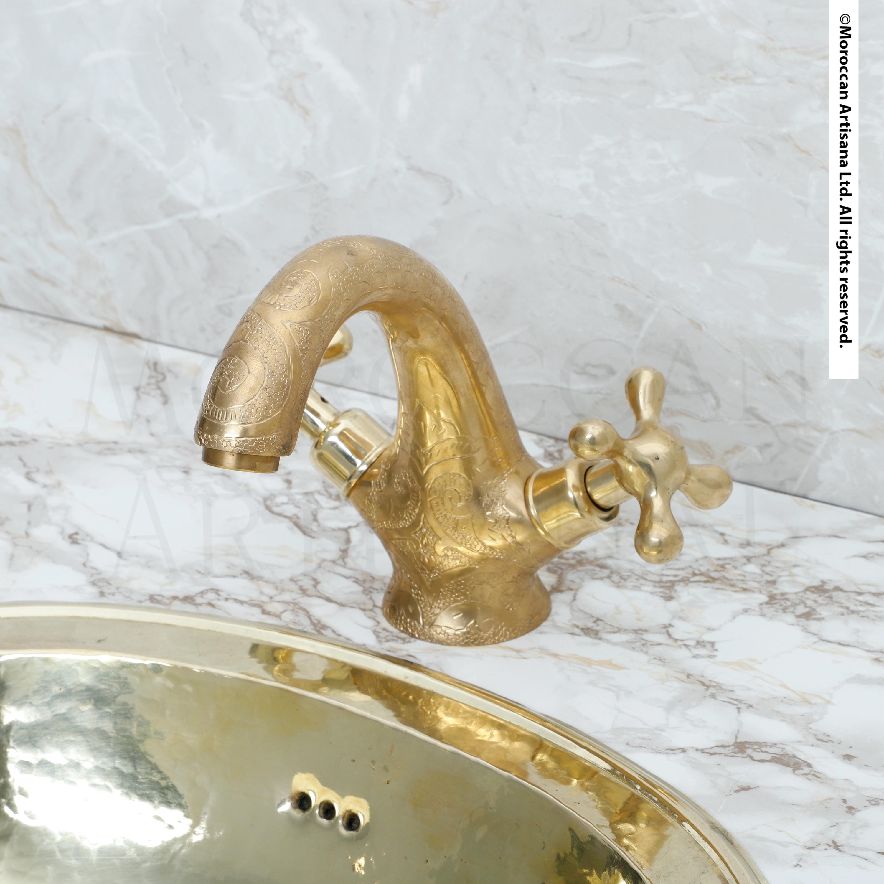 Elegant Engraved Brass Faucet – Handmade Moroccan Design