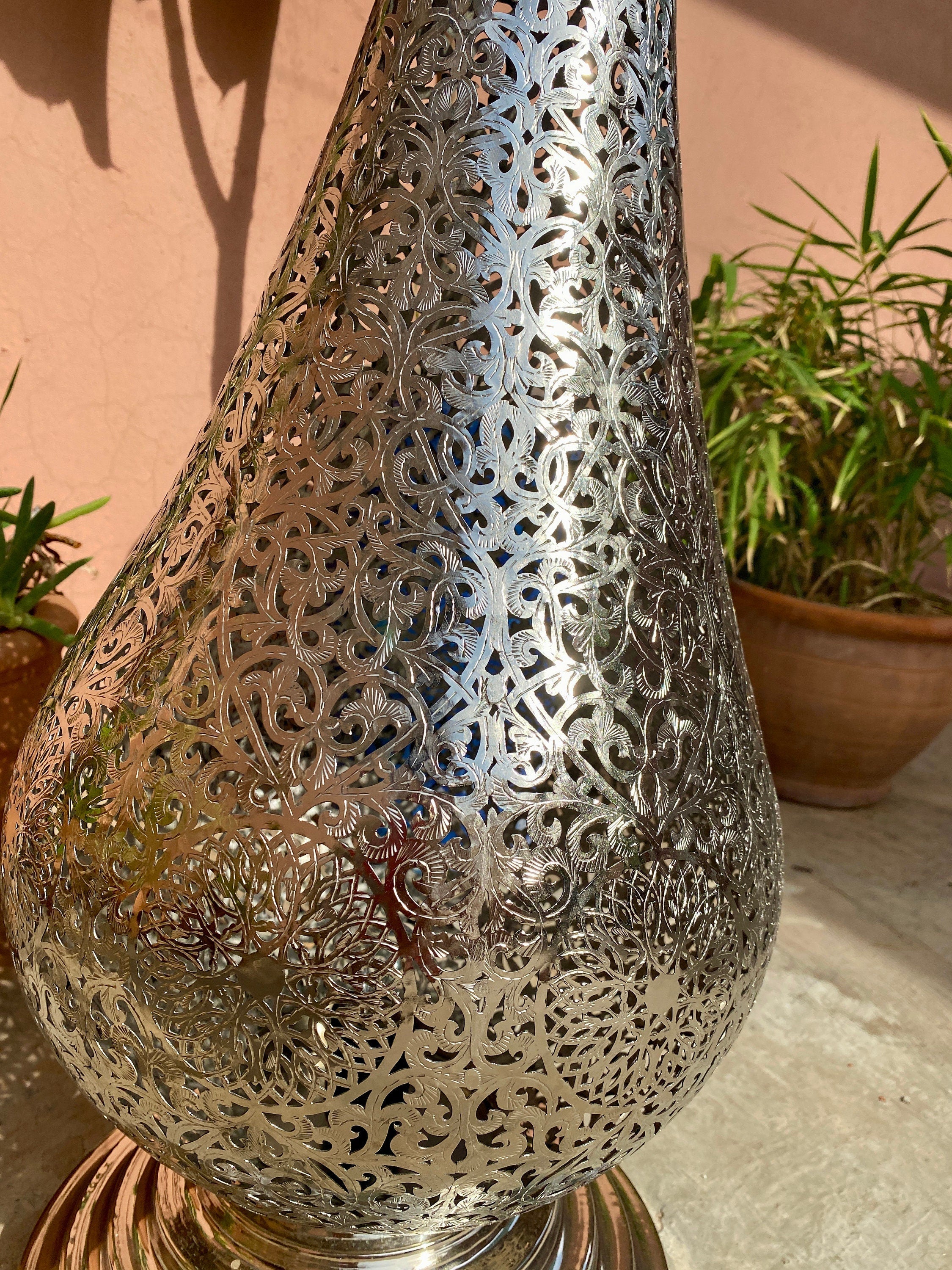 Tall Moroccan Brass Floor Lamp Set