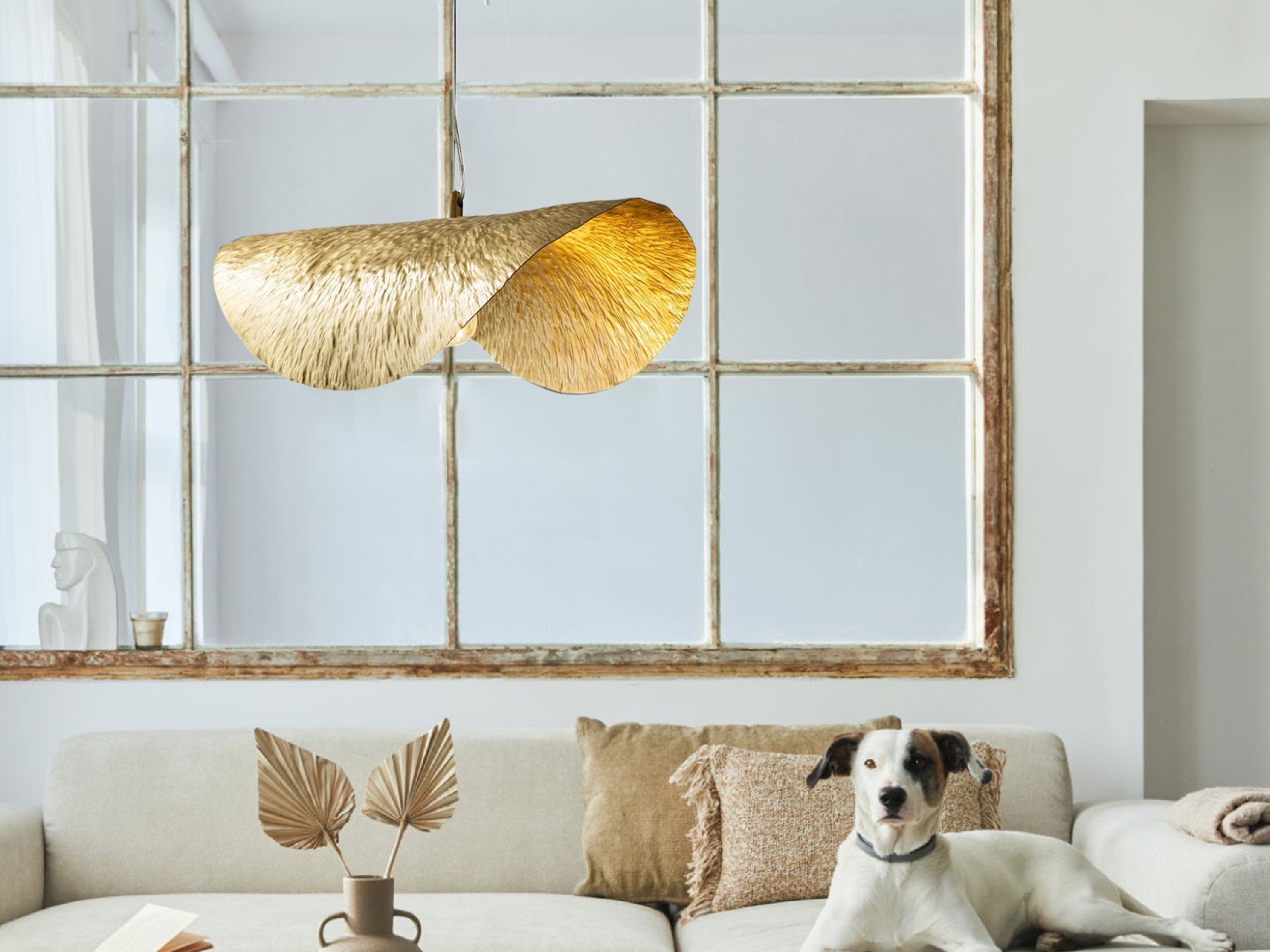 Modern Leaf Shaped Brass Ceiling Light