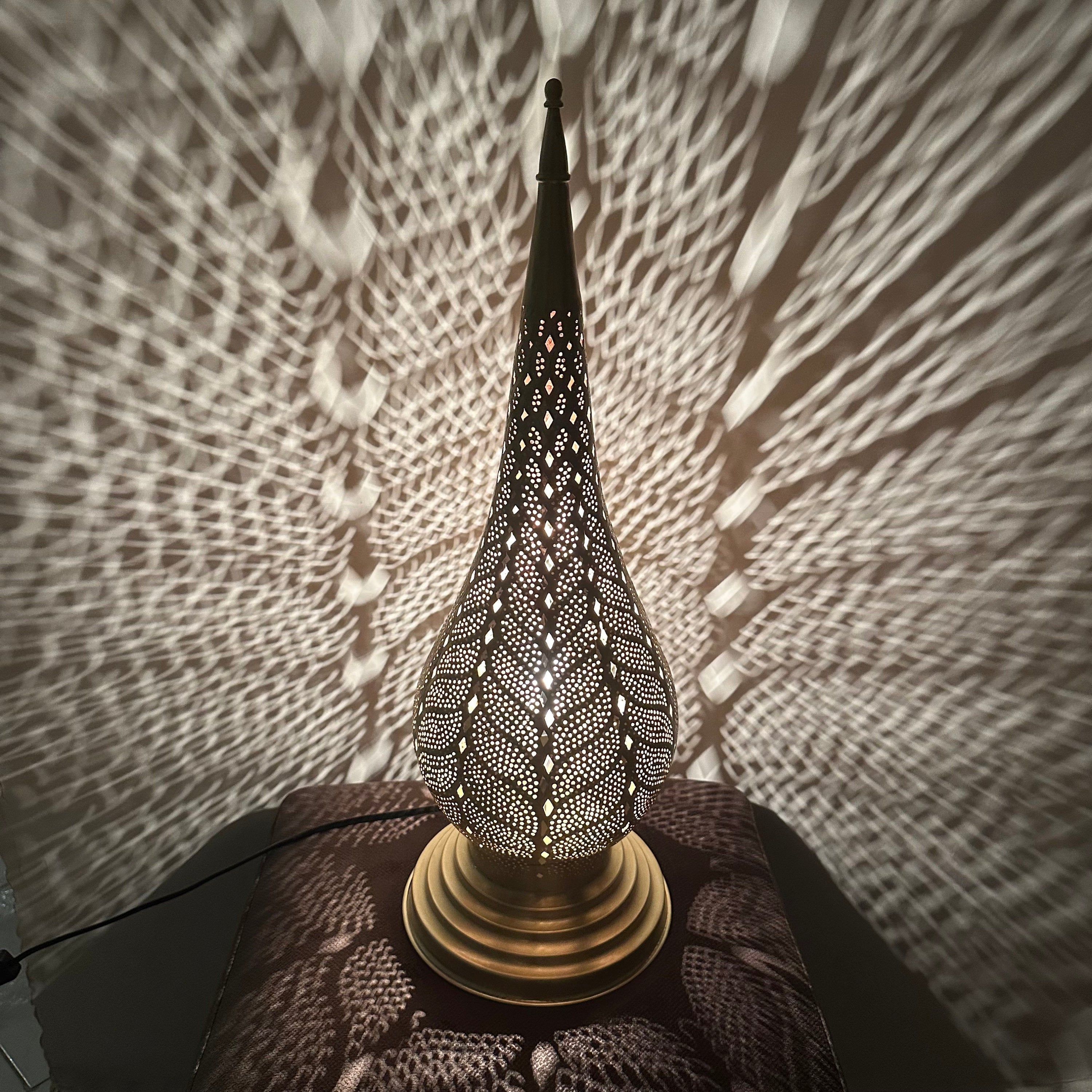 Moroccan Brass Floor Lamp with Leaf Pattern