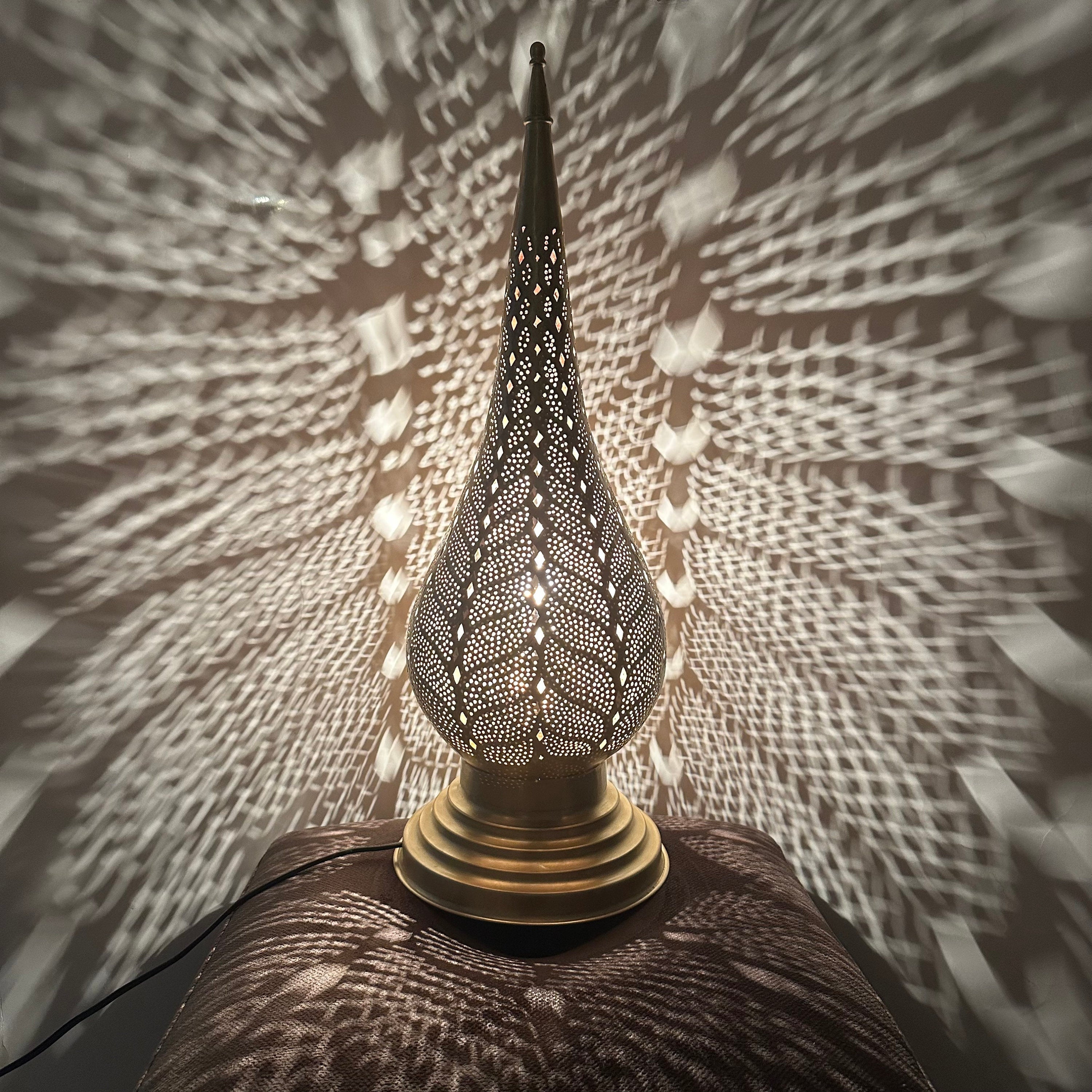 Moroccan Brass Floor Lamp with Leaf Pattern