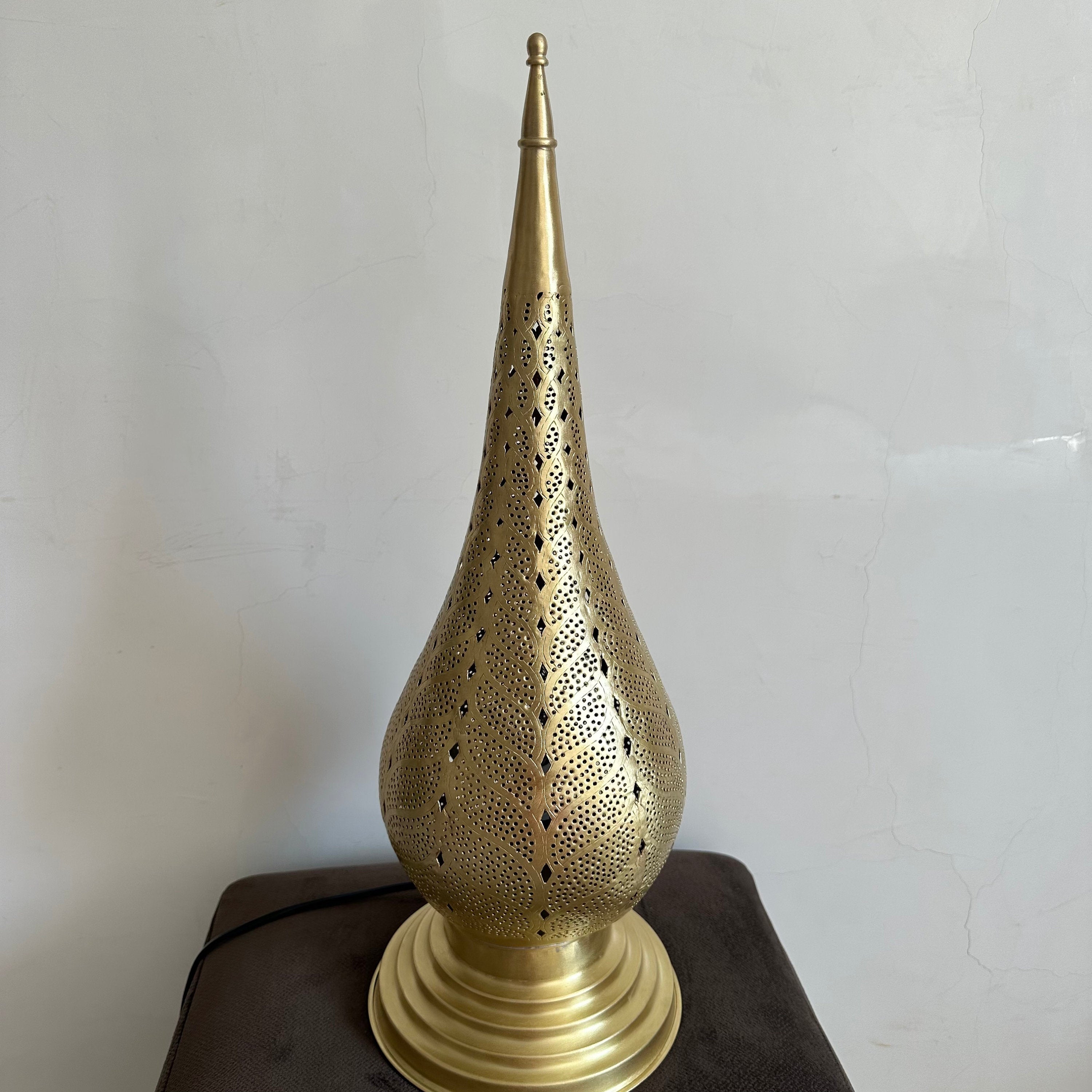 Moroccan Brass Floor Lamp with Leaf Pattern