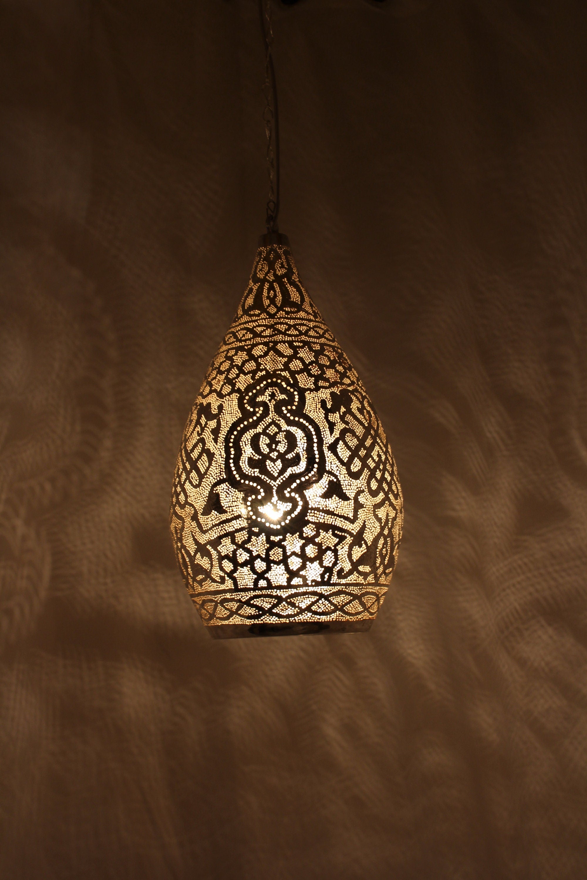Handmade Brass Ceiling Lamp – Moroccan Teardrop Pendant Light