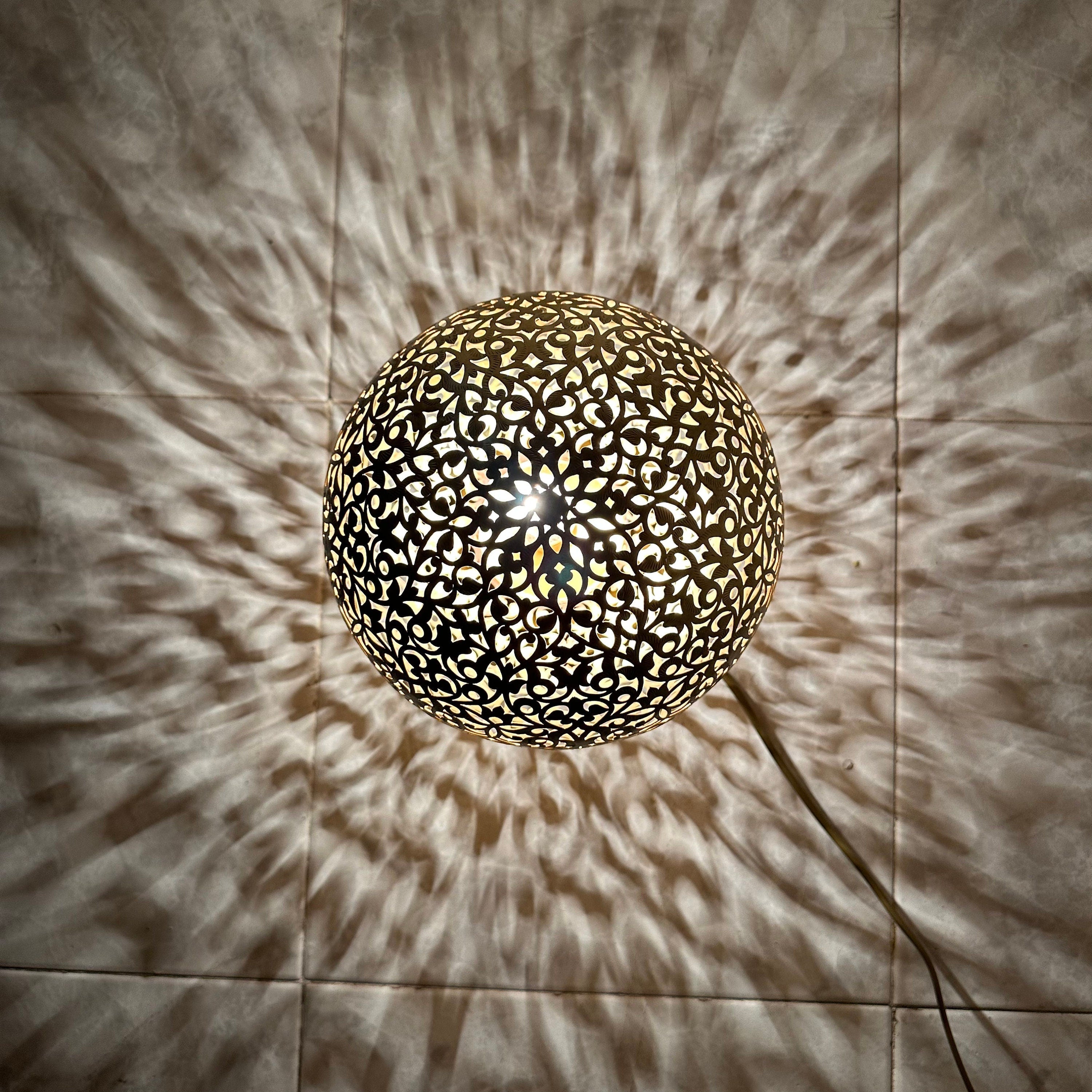 Moroccan Brass Table Lamp with Intricate Patterns