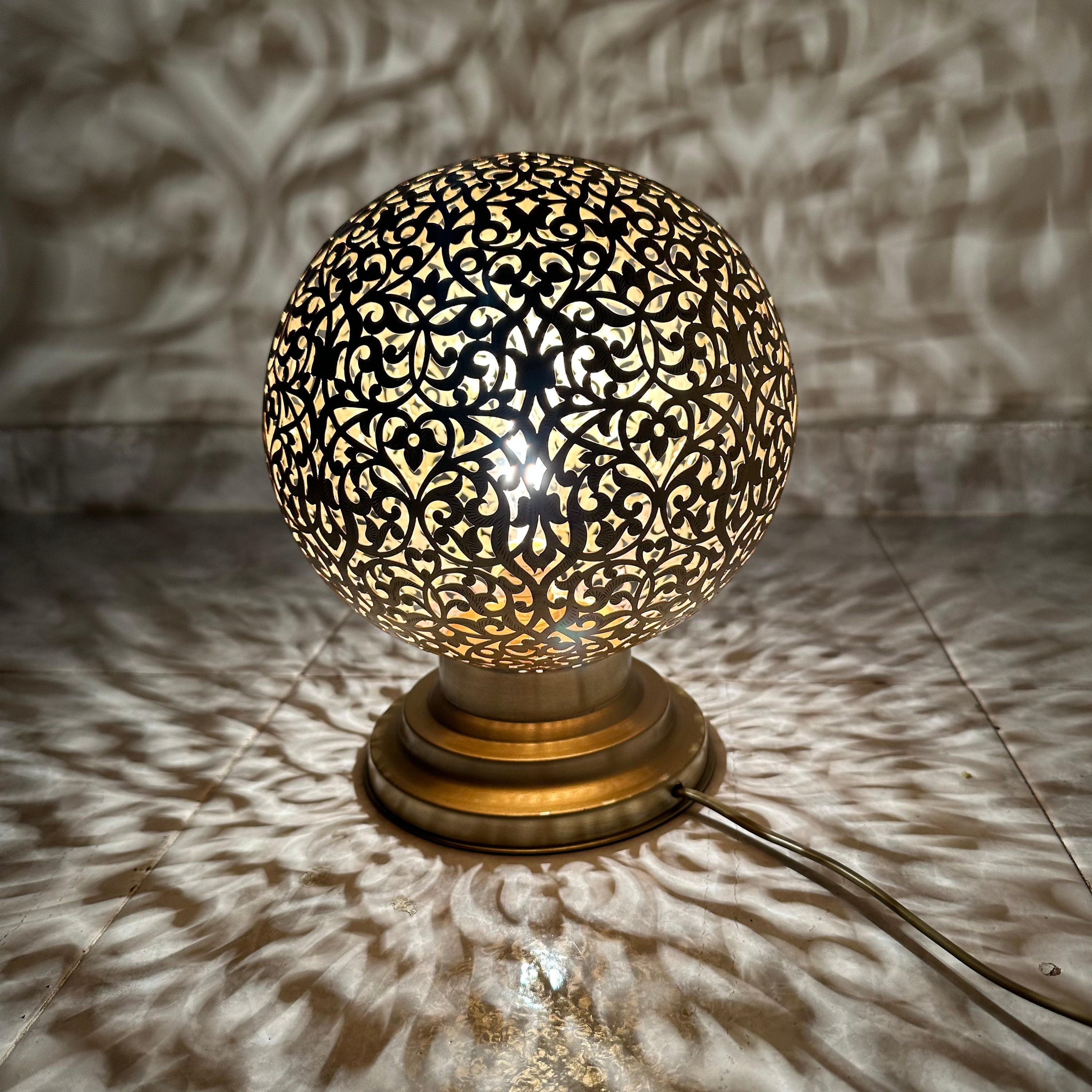Moroccan Brass Table Lamp with Intricate Patterns