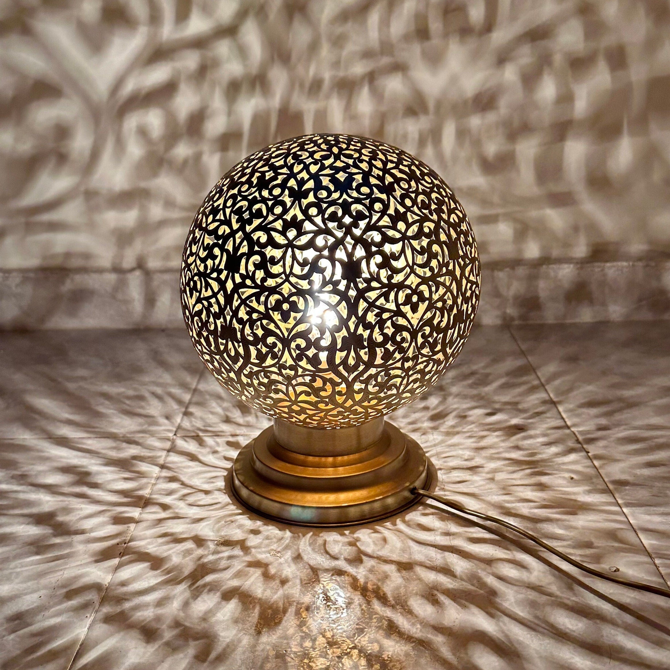 Moroccan Brass Table Lamp with Intricate Patterns