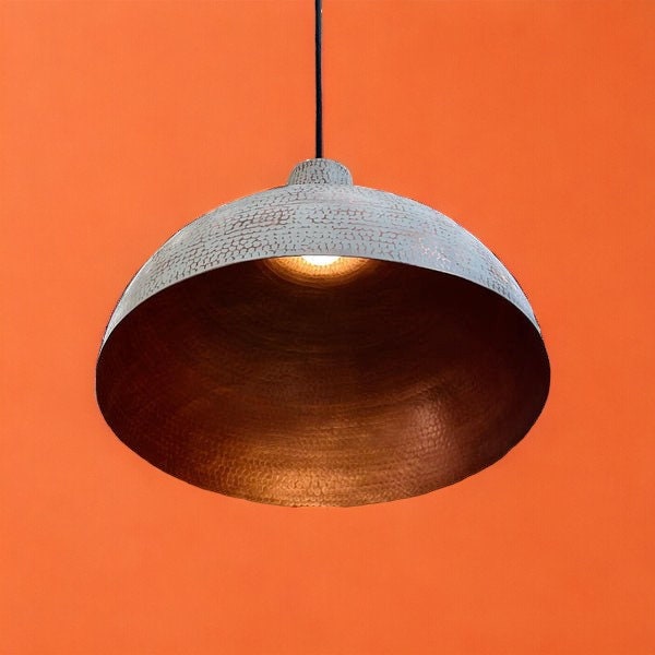 White Hammered Dome Copper Ceiling Light Shades