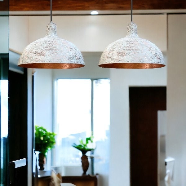 White Hammered Dome Copper Ceiling Light Shades