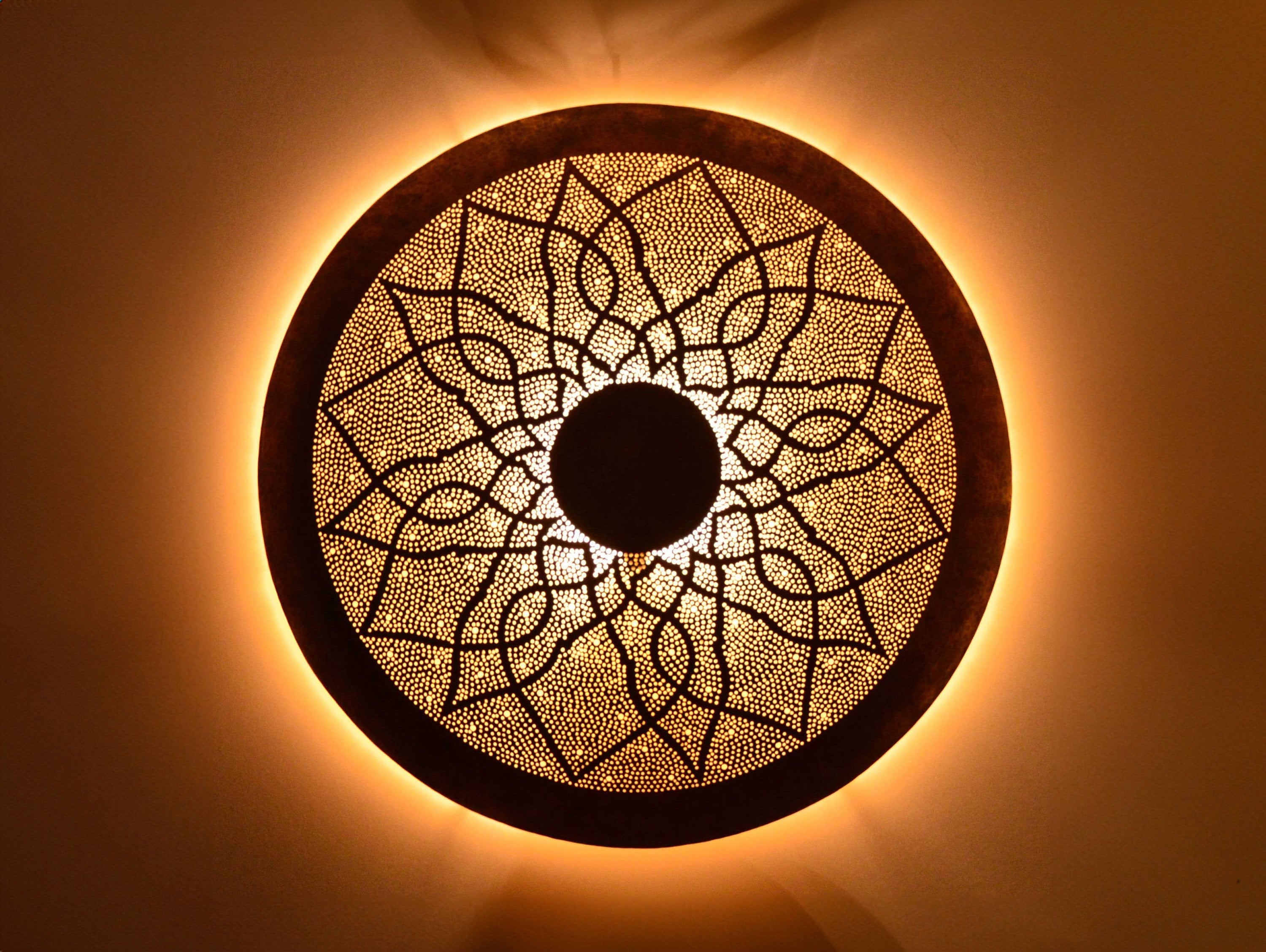 Handmade Moroccan Brass Wall Sconce | Luxury Brass Disk Light