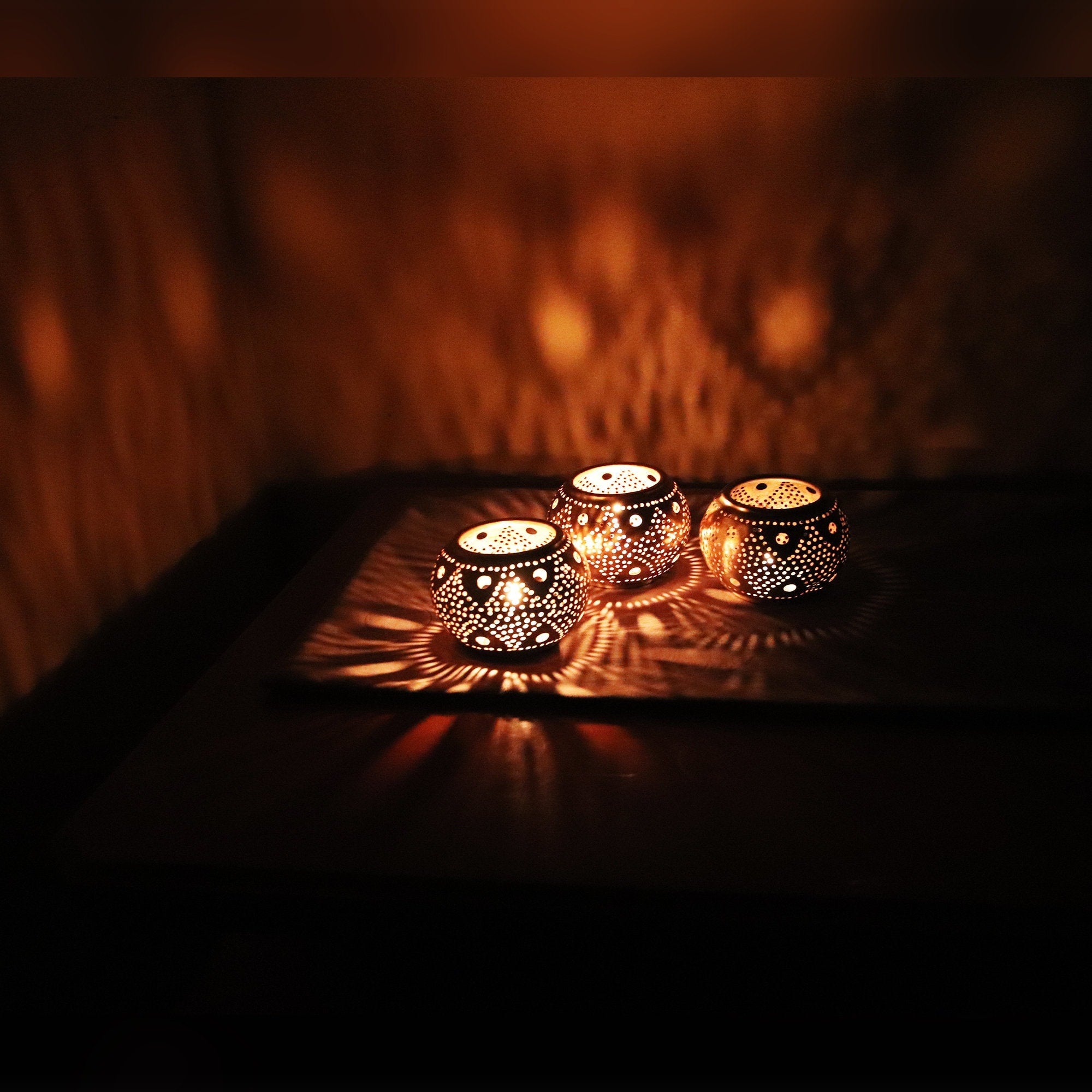 Set Of 3 Brass Candle Holder Set – Handmade Moroccan Tealight