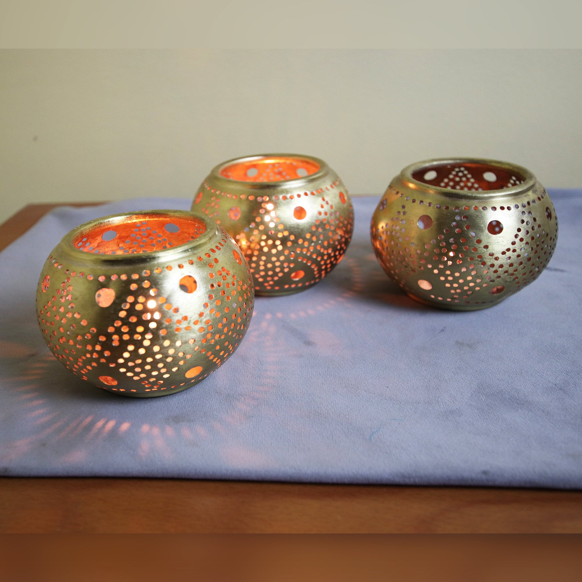 Set Of 3 Brass Candle Holder Set – Handmade Moroccan Tealight