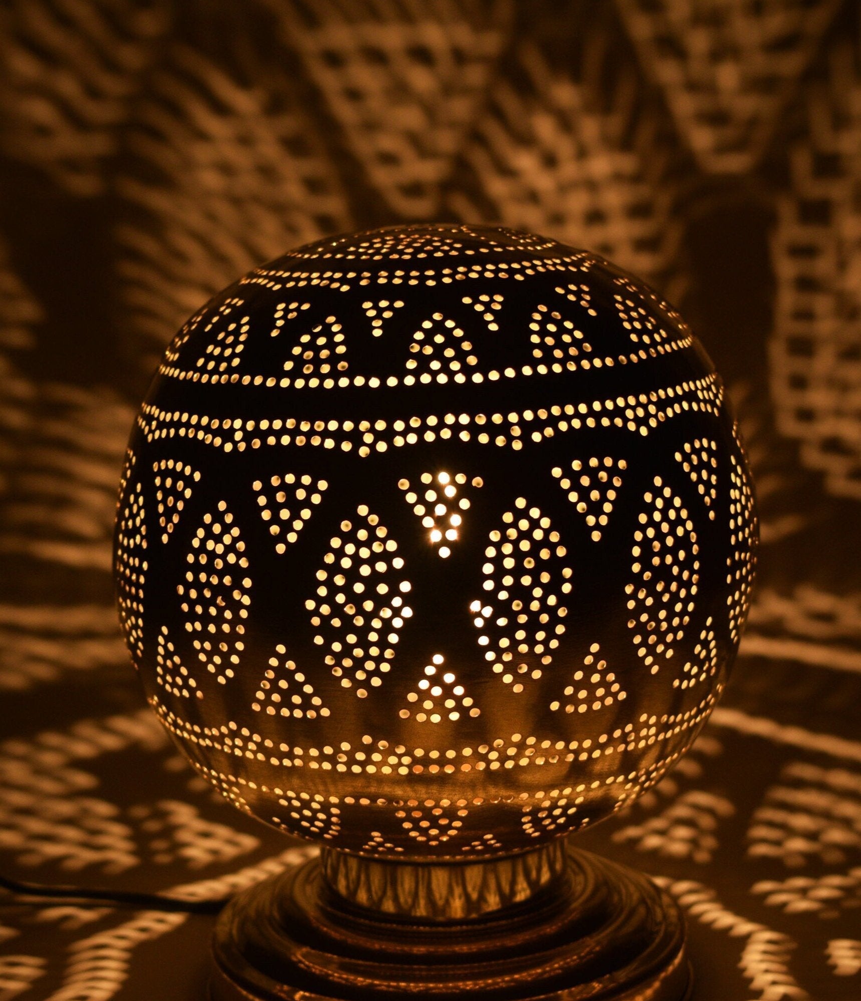 Moroccan Brass Table Lamp with Floral Patterns