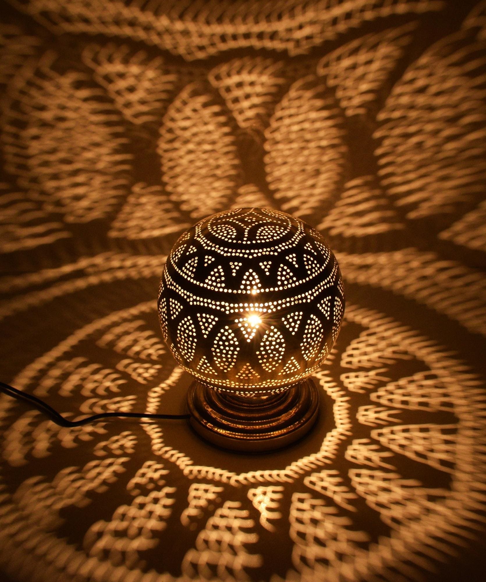 Moroccan Brass Table Lamp with Floral Patterns