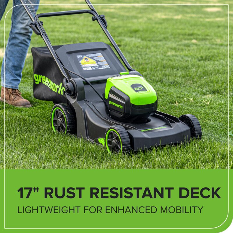Greenworks 60V Brushless Cordless Push Lawn Mower – 17″ (43 cm) Deck, 4.0 Ah Battery & 3 A Rapid Charger, 40 Min Runtime - Image 48