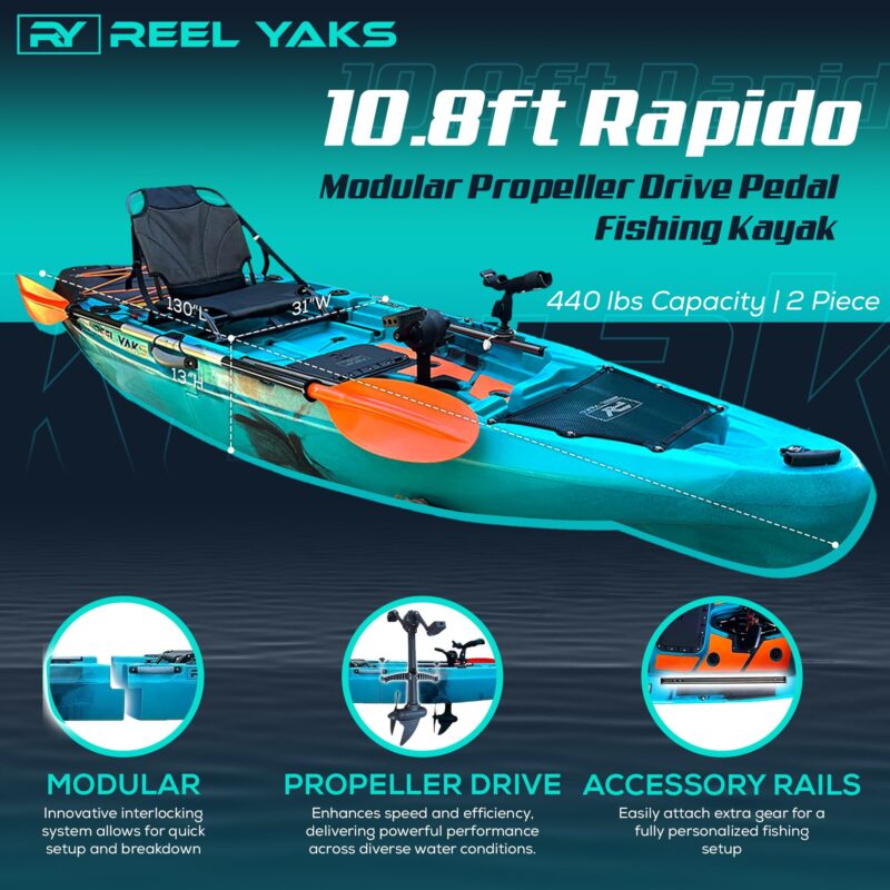 Rapido Modular Fishing Kayak - 10.8ft Lightweight, Sit On Top Kayak for Adults & Youth - Stable & Portable, Ideal Space-Saving Design for Travel - 400 lbs Capacity - Image 2