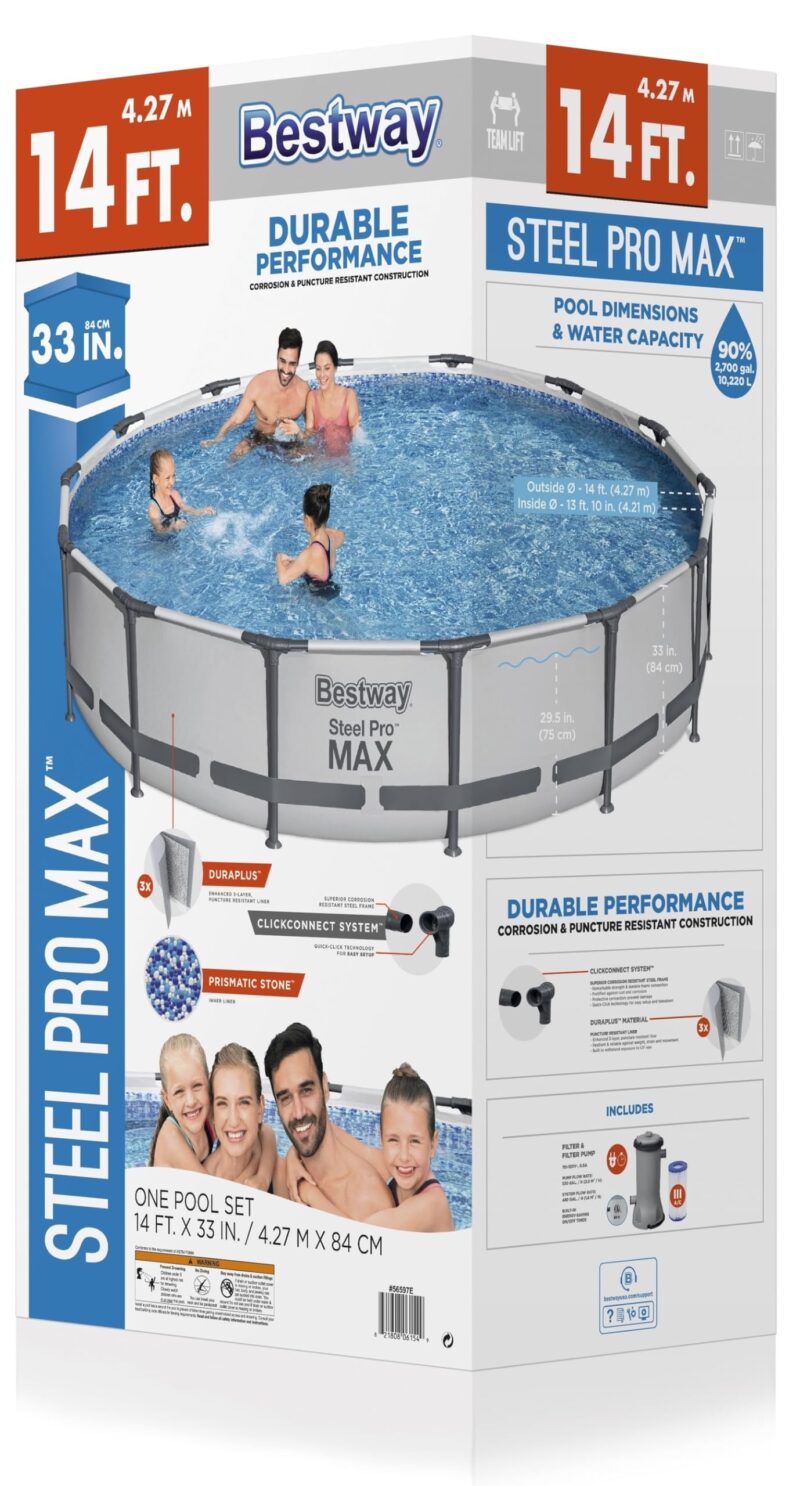 Bestway Steel Pro MAX 12ft (3.66m) x 30in (76cm) Round Above Ground Swimming Pool Set with Filter Pump – 6,473L Capacity – Durable Metal Frame Family Outdoor Pool – Gray - Image 7